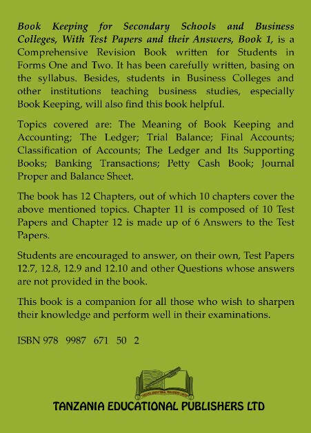 Bookkeeping for secondary schools and business colleges with exercise and their answers(supplimentary books for secondary schools)
